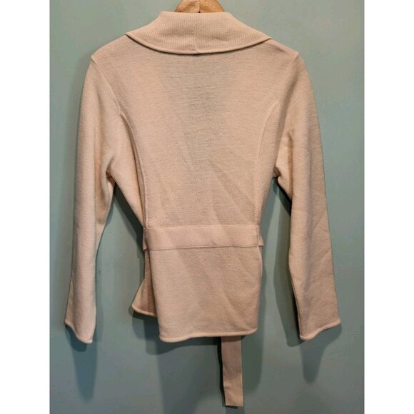 New Ivory 100% Merino Wool Belted 1 Button Cardigan Sweater Office Alfani Sz Lp - Picture 5 of 7